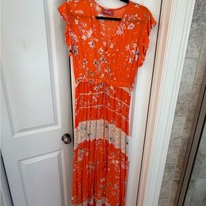Vibrant Orange Floral Maxi Dress